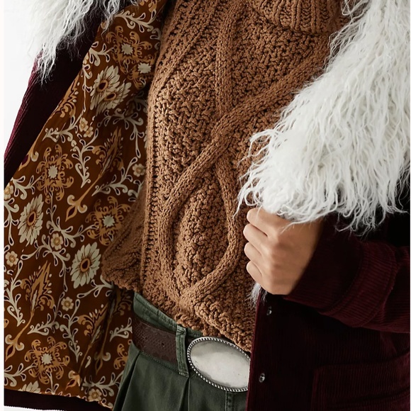 Free People Lady Lane Faux Fur Collar Jacket NWT sz XS 'Acai' - Picture 6 of 7